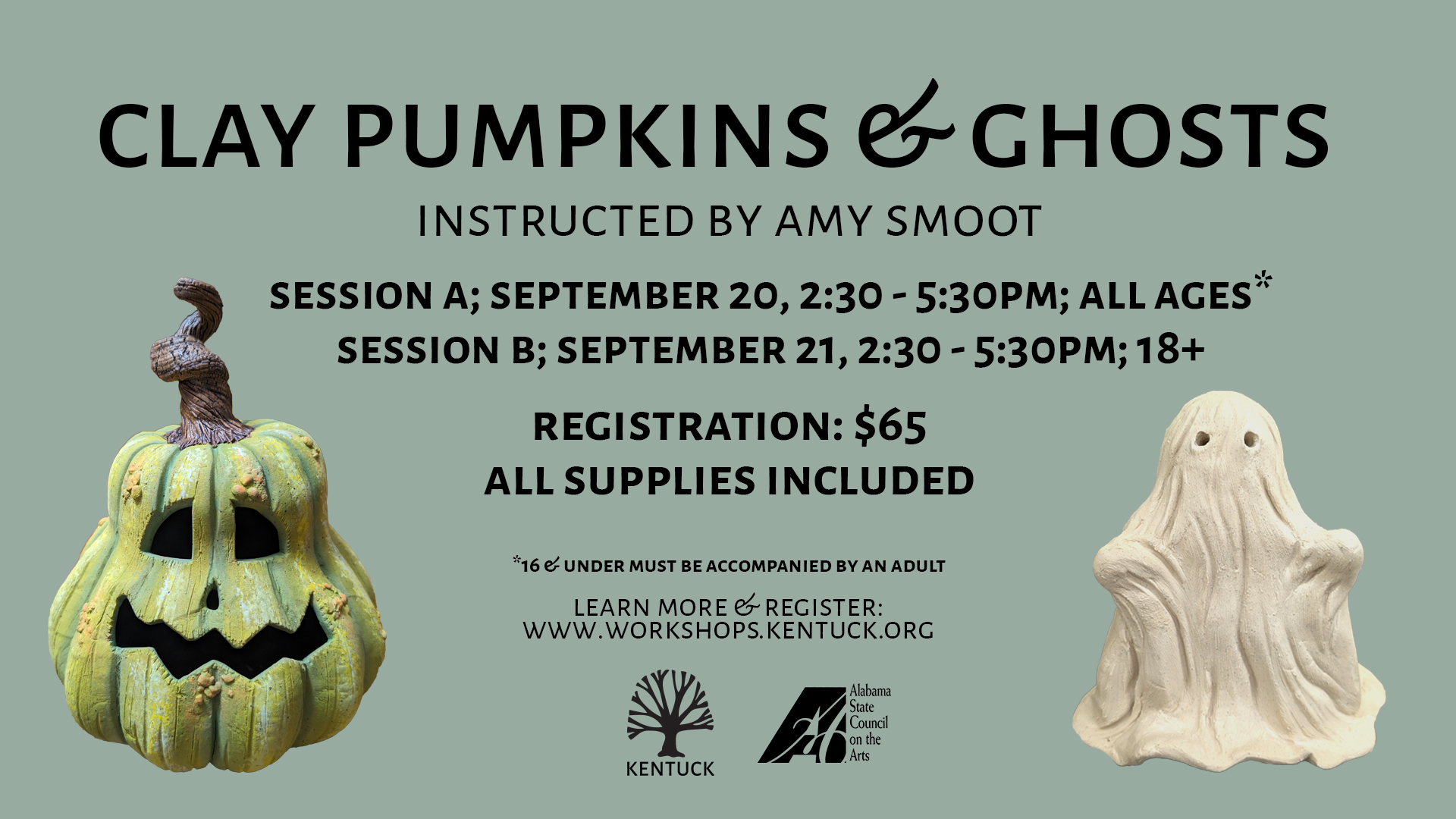 Clay Pumpkins & Ghosts Session A: Sept. 20, 2:30-5:30; All Ages cover picture