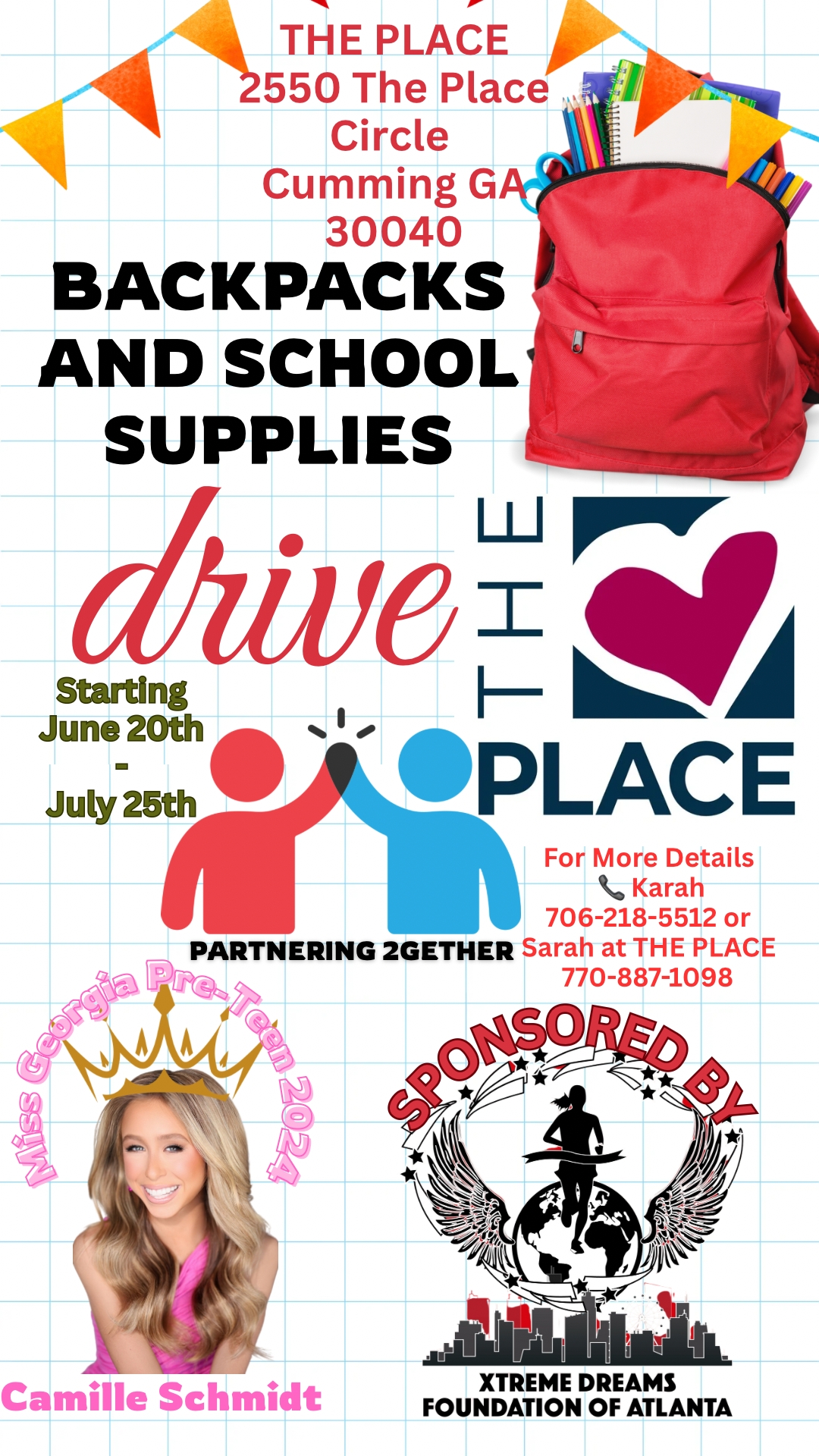 The Place Backpacks and School Supplies Drive in Cumming Georgia