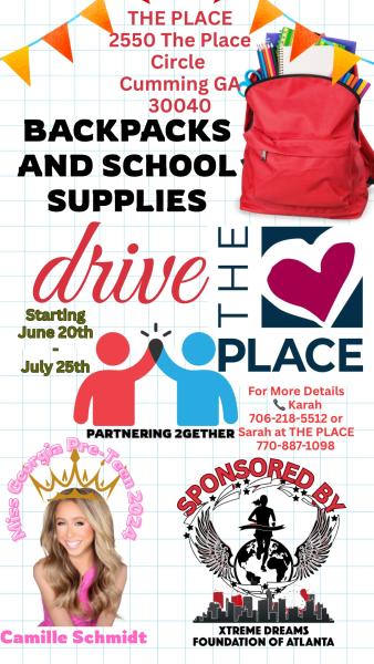 The Place Backpacks and School Supplies Drive in Cumming Georgia
