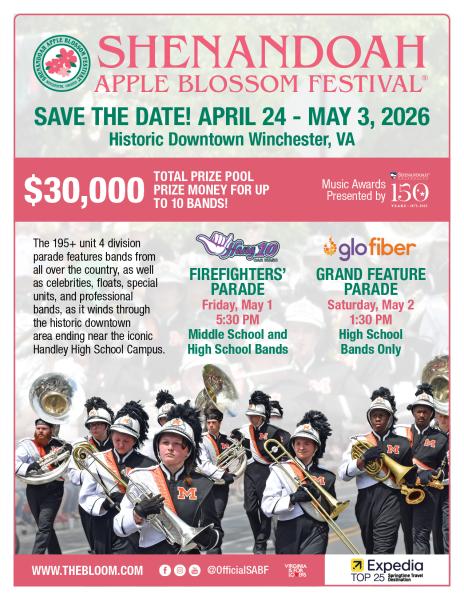 Shenandoah Apple Blossom Festival® 2026 Jr/High Marching Band Parade Application Shenandoah Apple Blossom Festival® 2026 Jr/High Marching Band Parade Application