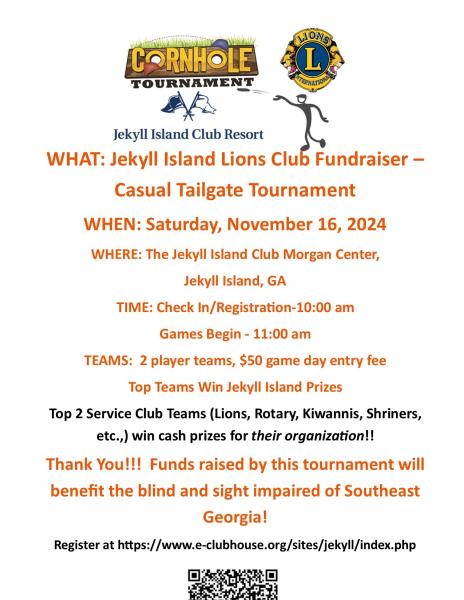 2024 Jekyll Island Lions Club Casual Tailgate Cornhole Tournament