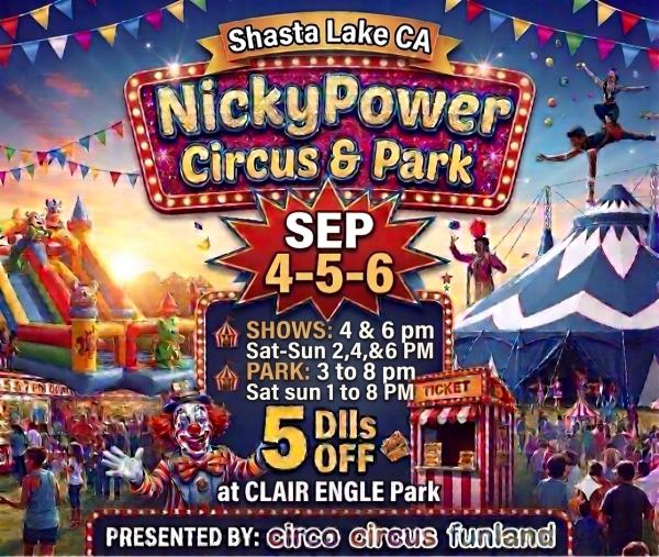 SHASTA LAKE, CA.   NickyPower Circus & Park