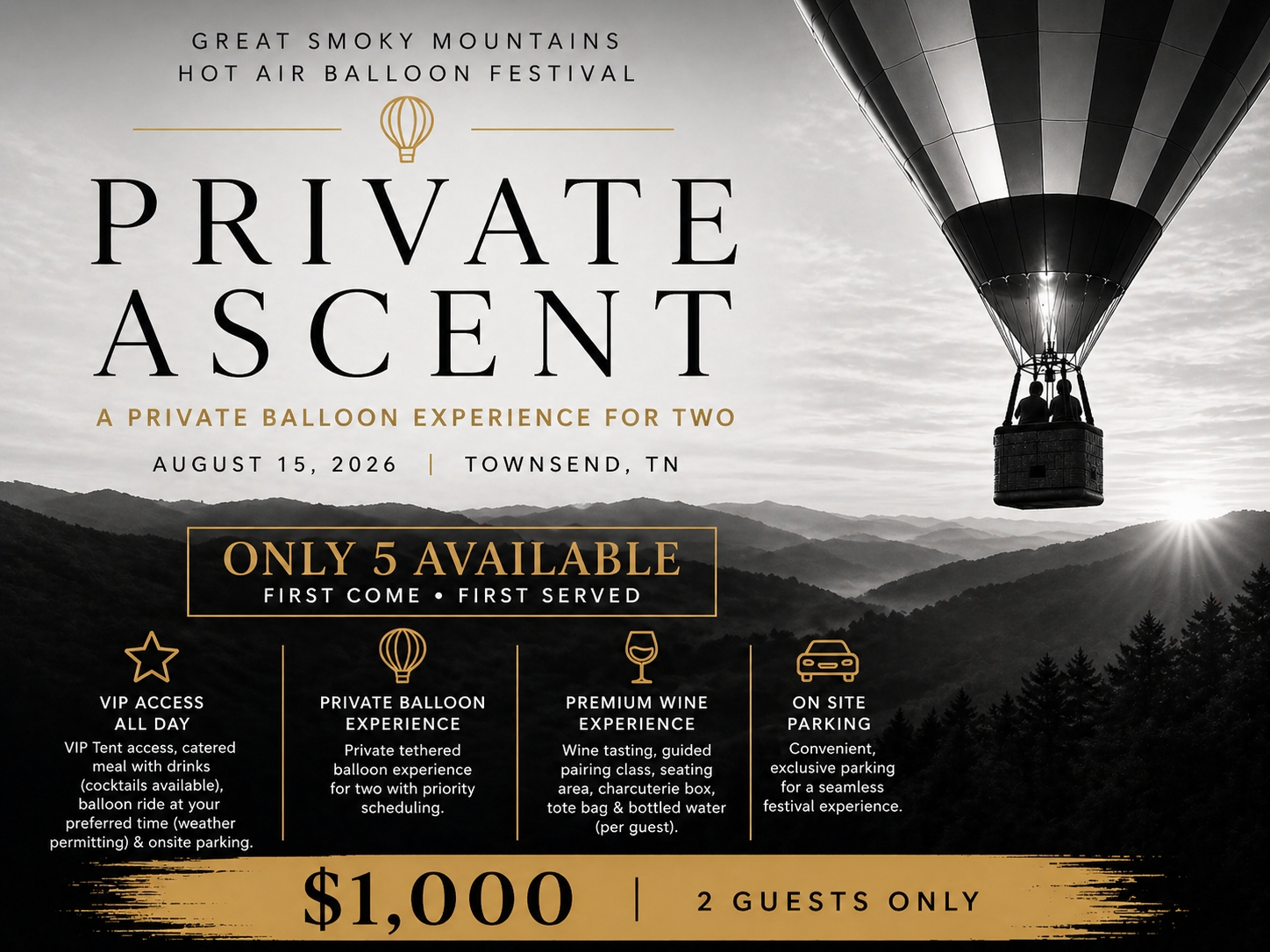 Private Ascent Experience (2 Guests) &ndash; VIP Balloon + Premium Wine Experience cover picture