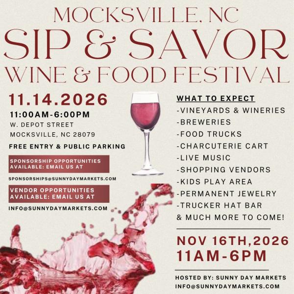2nd Annual Mocksville Sip & Savor Wine & Food Festival
