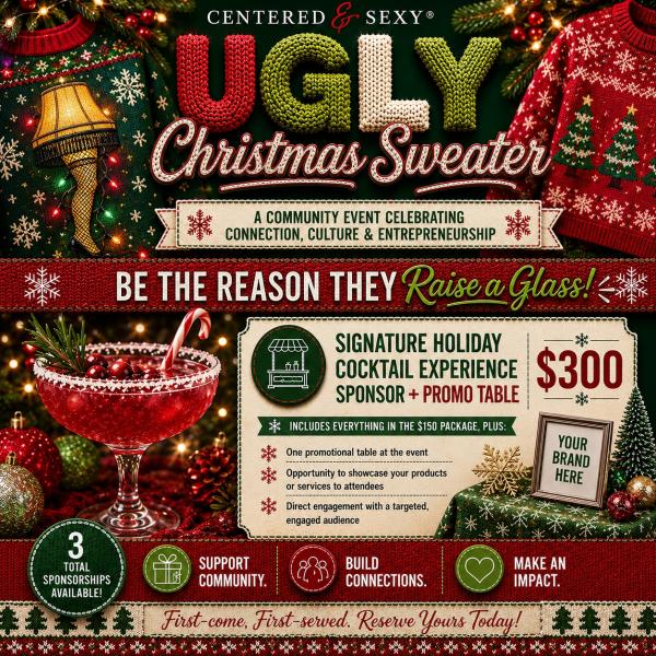 Signature Holiday Cocktail Experience Sponsor + Promo Table