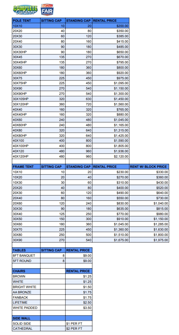 Tent and Event Rental, Excluslivity by Complete Outdoor