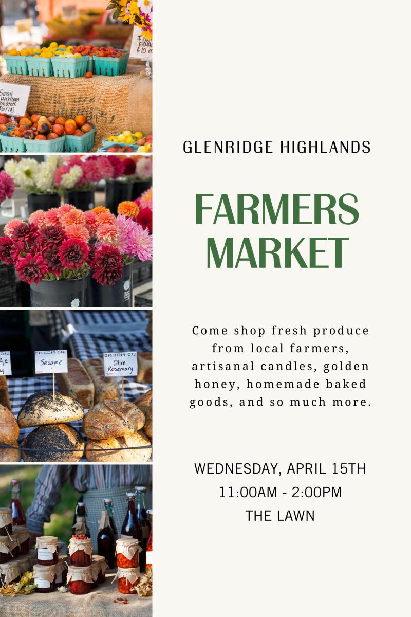 Glenridge Highlands Farmers Market (WHITE TENTS ONLY)- May 13th, 2026