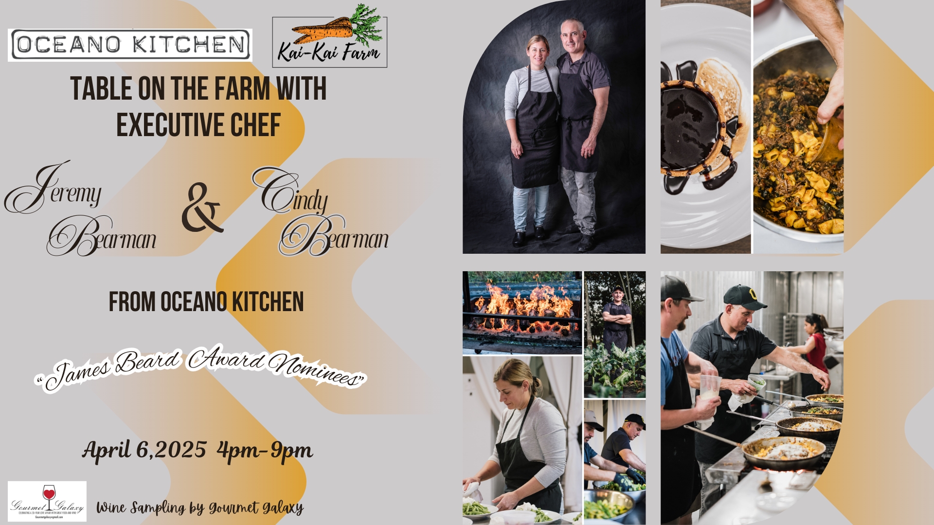 Dinner by Executive Chef Jeremy Bearman & Pastry chef Cindy Bearman from Oceano Kitchen *Family style seating * cover picture