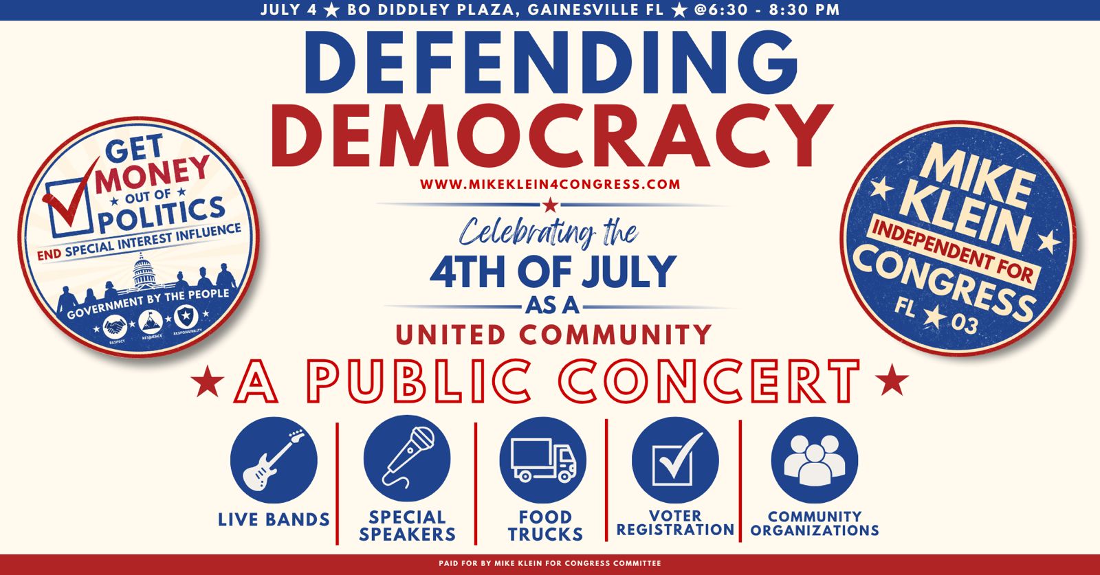 "Defending Democracy Public Concert - Mike Klein for Congress