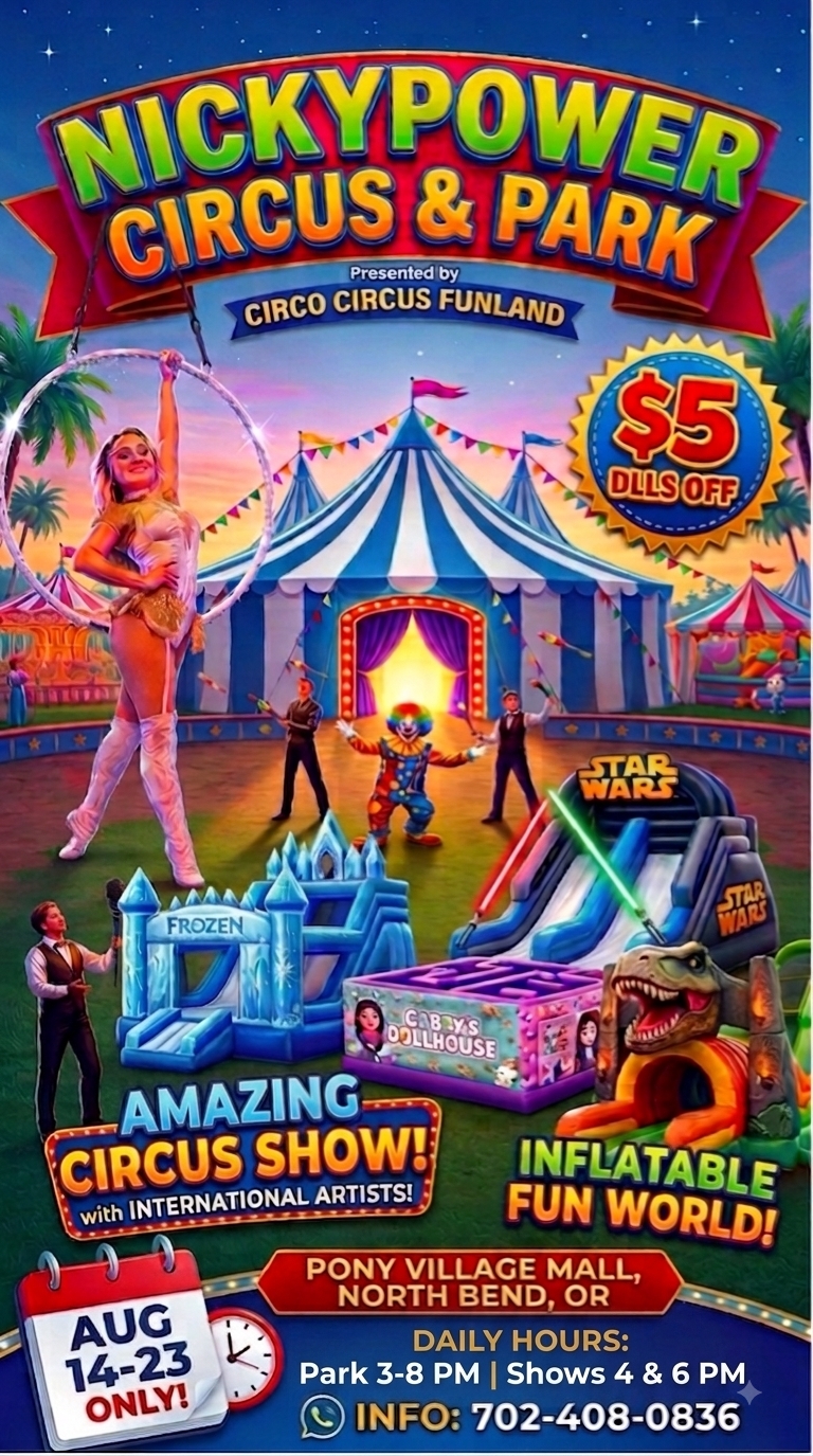 AUG 17 to 23 INFLATABLE PARK NickyPower Circus  North Bend, OR. cover picture