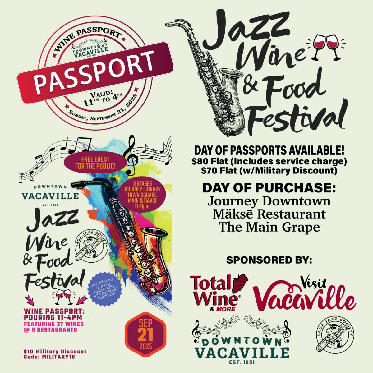 Downtown Vacaville Jazz Wine & Food Festival Wine Passport