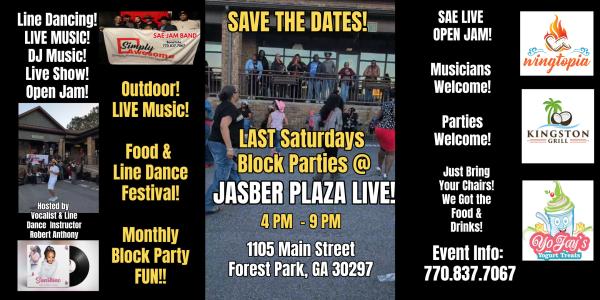 SAVE THE DATES! ULTIMATE LINE DANCING LIVE MUSIC FOOD FEST MONTHLY BLOCK PARTIES IN FOREST PARK @ JASBER PLAZA ?