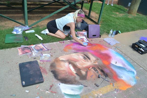 Professional Chalk Artist Creating "Bob Ross" at 2022 Chalk Walk