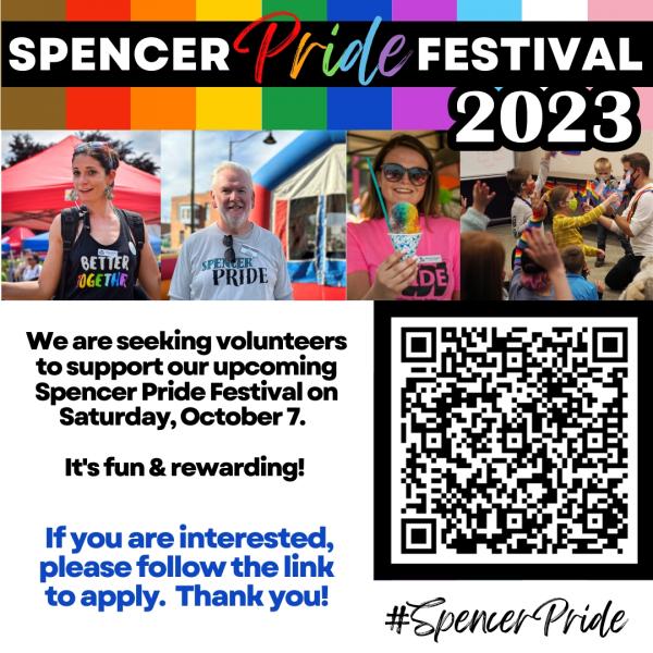 2023 Spencer Pride Festival Volunteer Application 2023 Spencer Pride Festival Volunteer Application