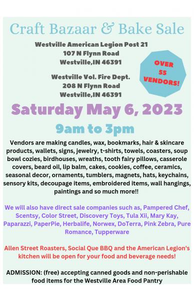 Craft Bazaar & Bake Sale  at the Westville American Legion Post 21
