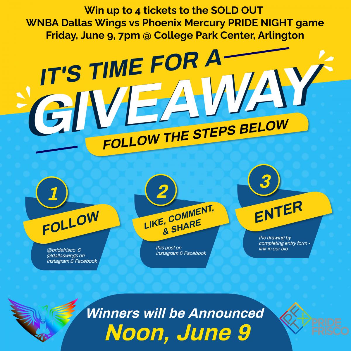 Dallas Wings vs. Phoenix Mercury PRIDE NIGHT Game Ticket Giveaway Raffle cover image