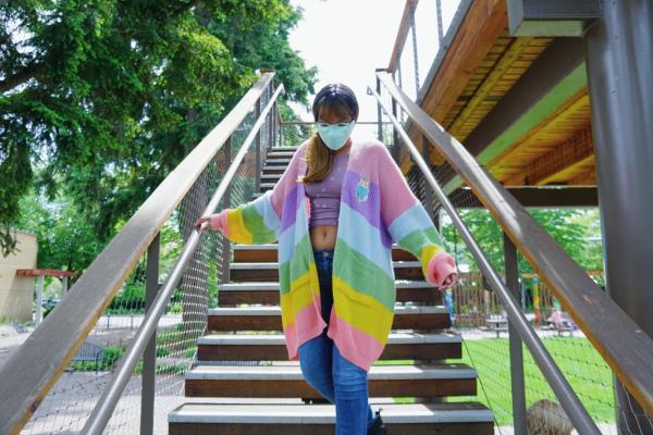 Oversized Shiba Inu Rainbow Knit Cardigan picture