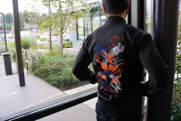 Double Dragon Embroidered Bomber Jacket