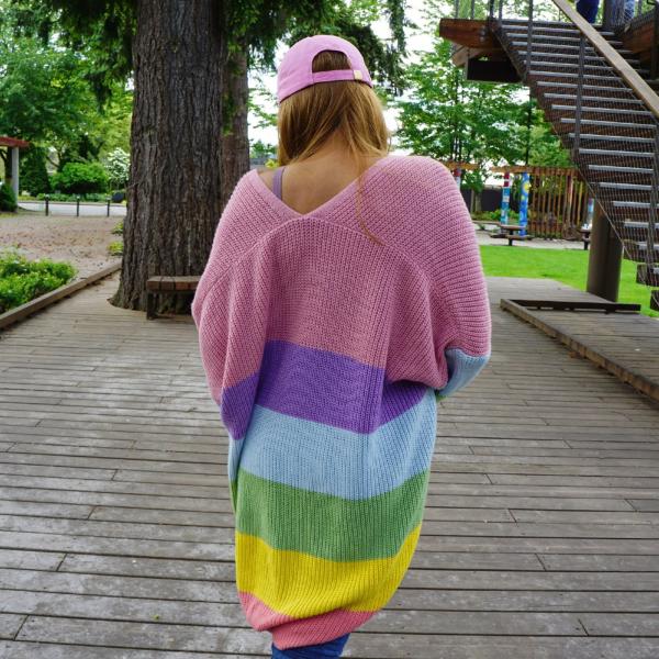 Oversized Shiba Inu Rainbow Knit Cardigan picture