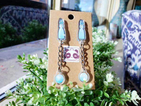 Tasty Snacks! Clear Acrylic Drop Earrings: Bubble Tea, Ramune, and Pocky picture