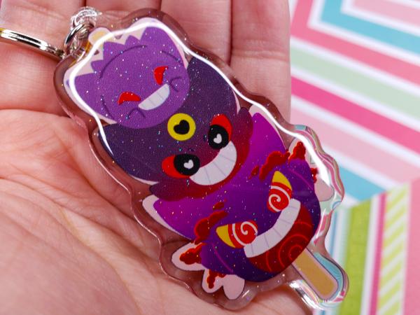 Pokemon Gengar and Clefairy 3 inch Glitter Acrylic Double Sided Keychain Mochi Stack Cute Nintendo Gift picture