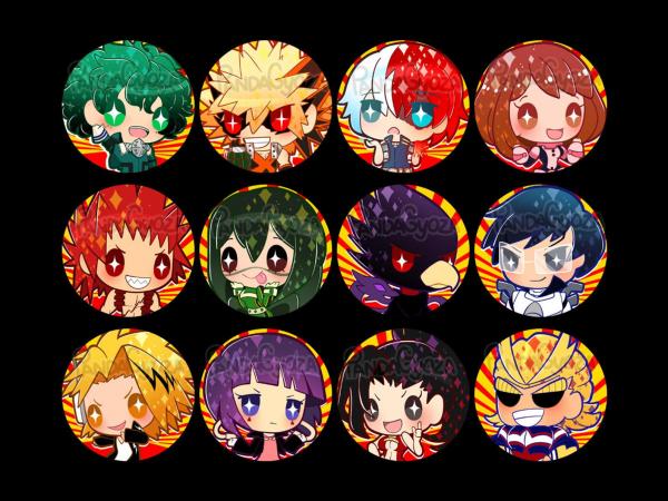 My Hero Academia 1.25" Pinback Buttons | BNHA Boku No Hero Plus Ultra!! Chibi Anime Gift SET of 12 Heroes