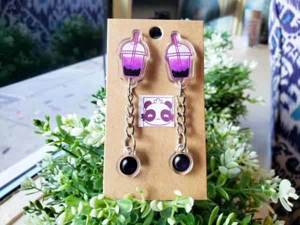 Tasty Snacks! Clear Acrylic Drop Earrings: Bubble Tea, Ramune, and Pocky picture