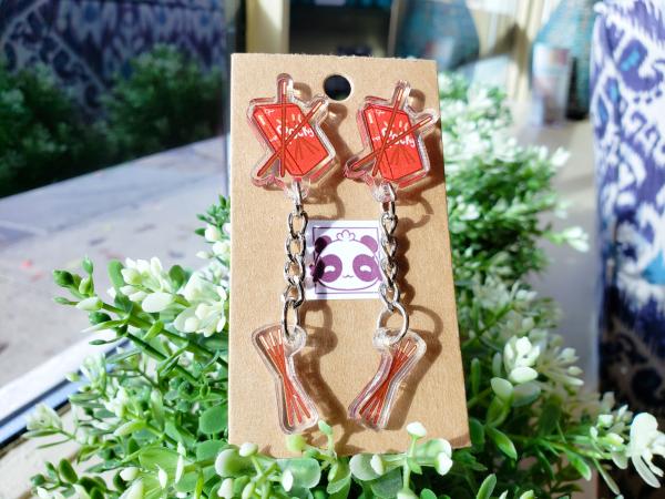 Tasty Snacks! Clear Acrylic Drop Earrings: Bubble Tea, Ramune, and Pocky picture