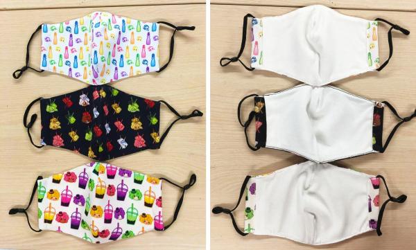 Asian Food Girls Face Masks!! Bubble Tea, Ramune, Pocky patterns with adjustable straps picture