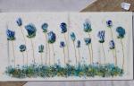 Blue/aqua flowers on painted stems
