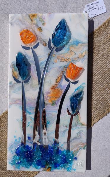 Blue and orange flowers picture
