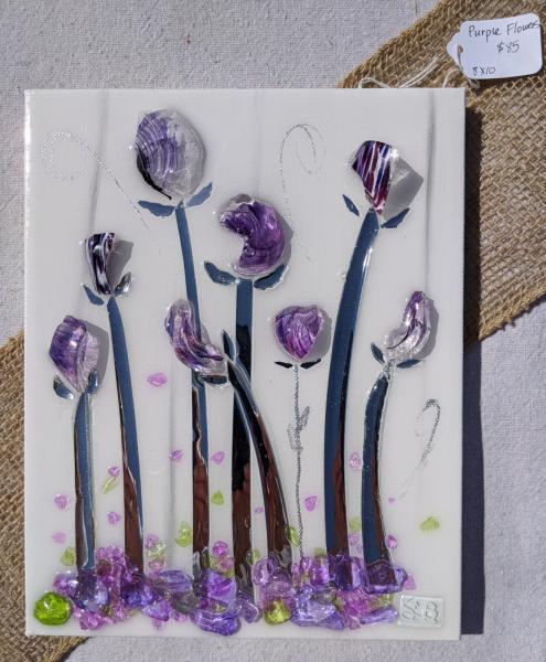 Purple glass flowers on canvas