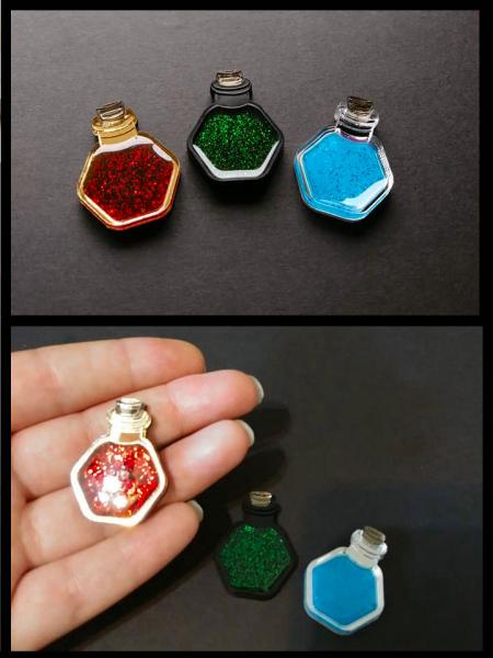 Potion Bottle Pins: HP, Mana, Poison