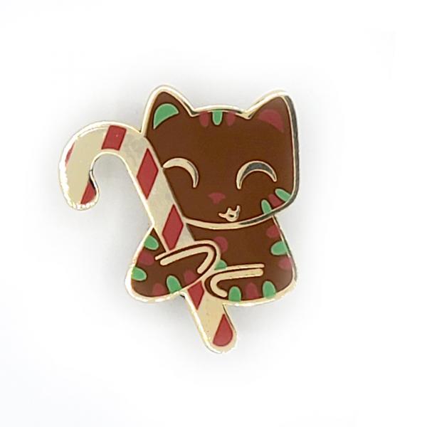 Gingerbread Cat & Candy Cane Enamel Pin