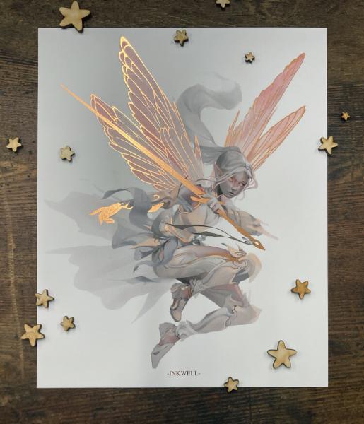 Dragon Fly Knight ROSE GOLD leaf/ Foil print 8x10 Fairy picture
