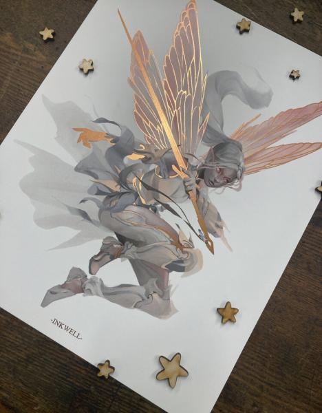 Dragon Fly Knight ROSE GOLD leaf/ Foil print 8x10 Fairy picture