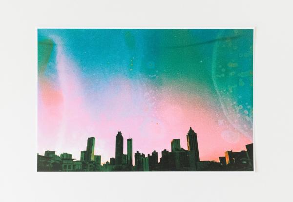 Teal & Pink Atlanta Skyline Art Print 12x18" picture