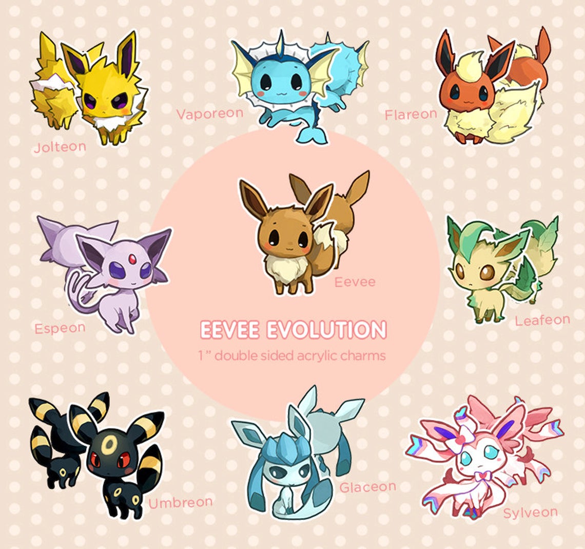 Pokemon Eevee Evolutions 1" Mini Acrylic Charm picture
