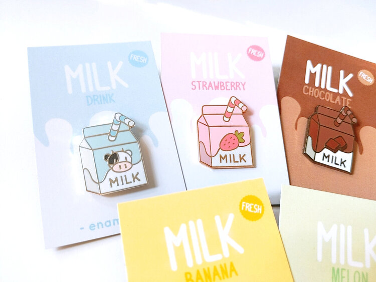 Milk Cartons (Original, Strawberry, Chocolate, Banana, Melon) - Hard Enamel Pin picture