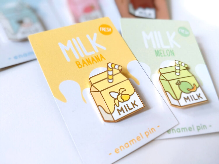 Milk Cartons (Original, Strawberry, Chocolate, Banana, Melon) - Hard Enamel Pin picture