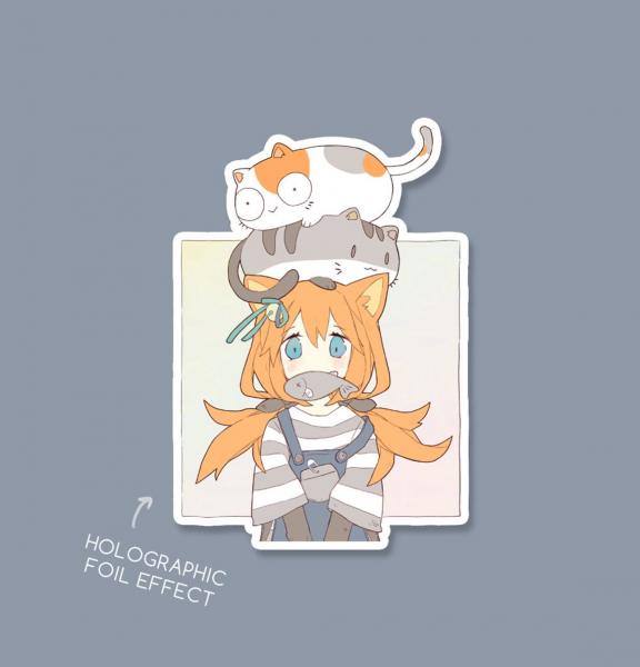 Cat Stacks Girl (Original) - Foil Vinyl Sticker