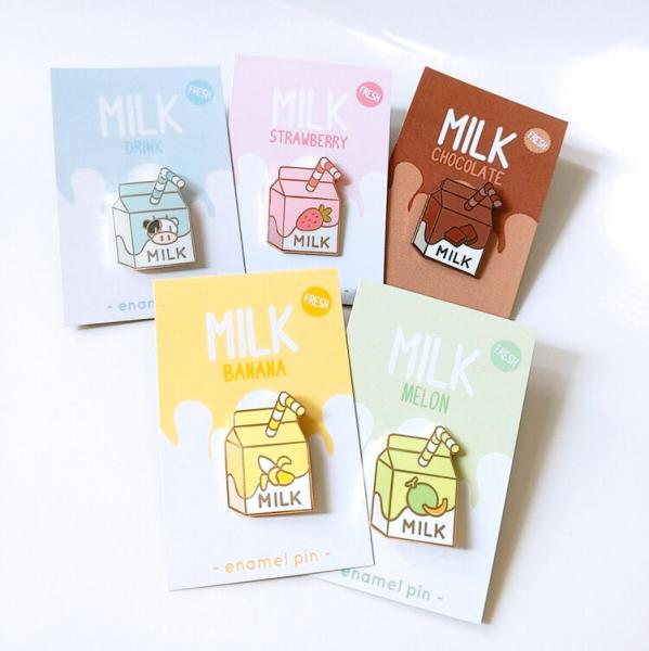 Milk Cartons (Original, Strawberry, Chocolate, Banana, Melon) - Hard Enamel Pin