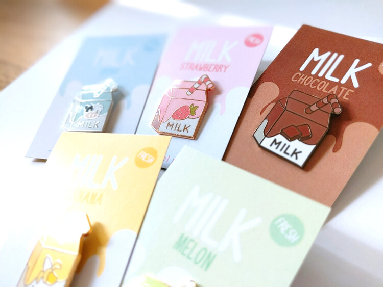 Milk Cartons (Original, Strawberry, Chocolate, Banana, Melon) - Hard Enamel Pin picture