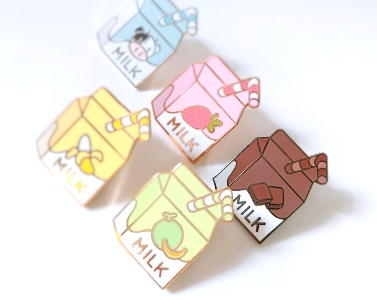 Milk Cartons (Original, Strawberry, Chocolate, Banana, Melon) - Hard Enamel Pin picture