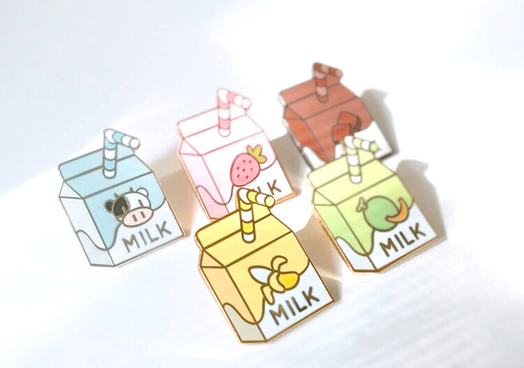 Milk Cartons (Original, Strawberry, Chocolate, Banana, Melon) - Hard Enamel Pin picture
