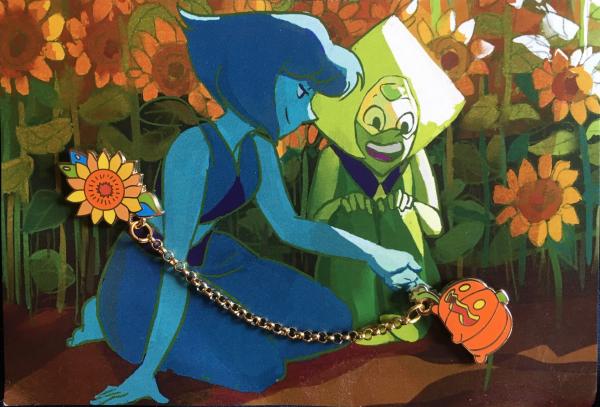 Chain Linked Floral Gem Pins: Peridot & Lapis picture