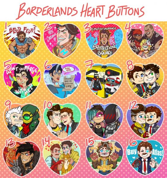 Borderlands Heart Buttons!