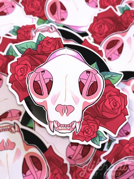 CAT SKULL - 3" clear sticker picture