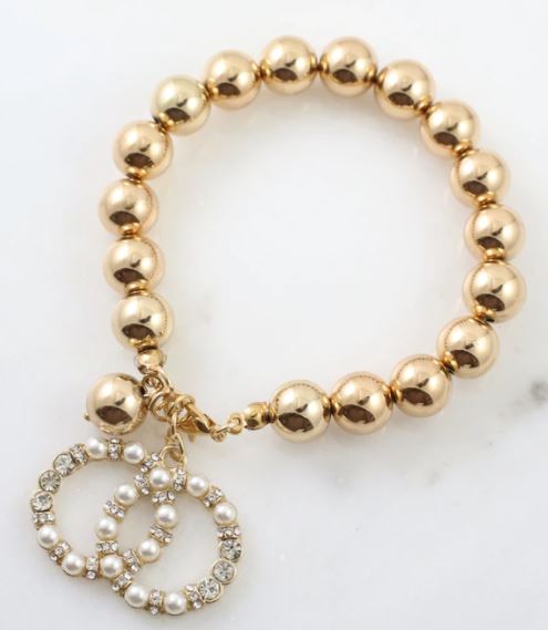 Gold pearls w/charm stretch bracelet picture