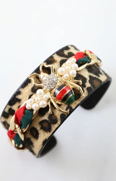 Bee Accented Bracelet w/ wide leopard band